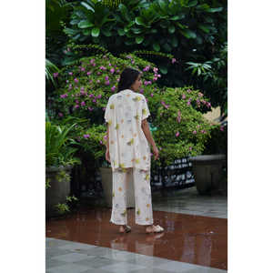 Ensemble 2 pièces Beachwalk style kaftan, paréo de plage, impression numérique avec logo personnalisé, comprenant chemise et pantalon 100% coton, col montant - Product Image 3