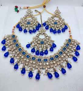 Traditional Mehndi Polish <b>Choker</b> Necklace Set with Maang Tikka for Women Ethnic Indian Wedding & Festive Wear Accessories - Product Image 1