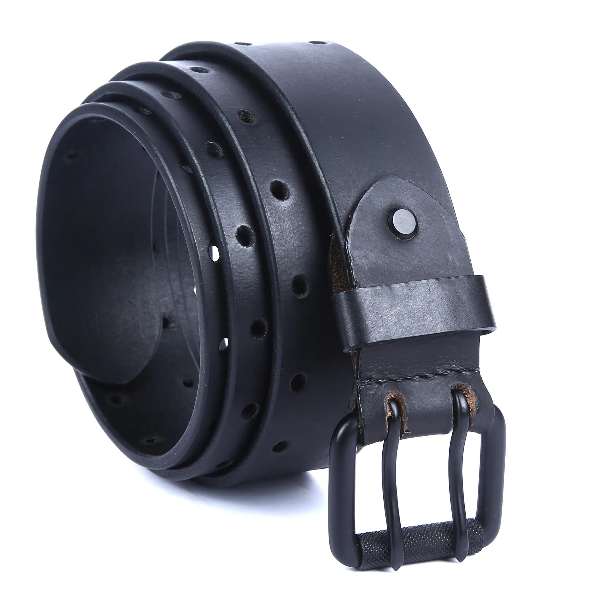 AM LEATHER Men's Double Pin Buckle Genuine Leather Belt, Formal and Casual Mens Leather Belt