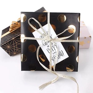 Double Side PE Recyclable Art <b>Paper</b> Gift <b>Wrapping</b> Roll Gold Stars Hearts Polka Dots Geometric Patterns Black <b>White</b> Eco-Friendly - Product Image 3