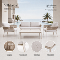 Meubles d'extérieur, cadre en aluminium, canapé de patio, meubles de villa modernes, ensemble de salon de jardin en corde