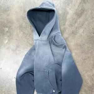 Oversized Crop Hoodie Men French Terry Garment Dyed Solid Color Pocket Front Logo Anti-Pilling Autumn Wear - Product Image 3