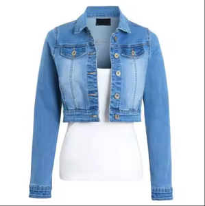 Veste courte en jean vintage pour femmes 2025 dames automne à manches longues Streetwear manteau en jean à simple boutonnage - Product Image 1