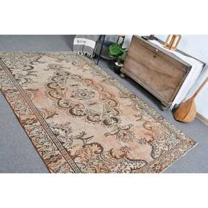 Alfombra turca Vintage marrón Beige clásica 5,6X8,5 pies respaldo de látex de lana Patchwork para cabecera estilo rectangular-modelo Tabriz - Product Image 5