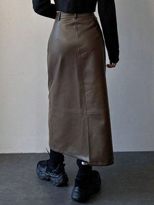 Top Tendance Plus La Taille Longues Jupes Crayon En Cuir PU Double Ceinture Mode Jupe Streetwear Taille Haute Club-Party Mini-Jupes - Product Image 4