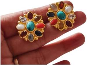 Pendientes de Botón para Mujer, Piedra Preciosa Natural Navratan, Regalo de Aniversario, Joyería Hecha a Mano para Navidad, Pendientes de Plata de Ley 925 - Product Image 3