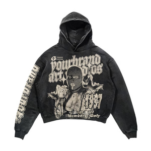 450gsm de gran tamaño personalizado bordado gris lavado Boxy Fit Crop Hoodie Distressed Digital Print ácido lavado Unisex chándal de verano - Product Image 4