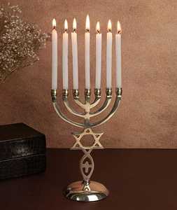 Or juif Menorah 7 Branches Menorah Miniature Temple Juif En Laiton Candélabres Bougeoirs Stand Chandelier À La Main - Product Image 5