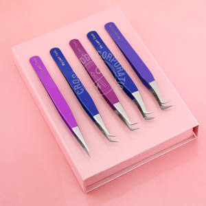 Pinzas de Volumen para Pestañas, Ligeras, con Punta Recta de Fibra, Color Rosa, Acero Inoxidable, para Extensión de Pestañas, al Mejor Precio - Product Image 1