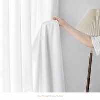 Voilage Jacquard Blanc Transparent Style Japonais pour Fenêtre, Rideau Occultant pour Balcon et Chambre à Coucher, Fixation par Crochets