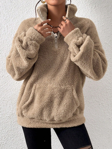 Sweat-shirt à capuche en molleton de couleur unie pour femmes personnalisées, sweat-shirt en polaire épais et chaud pour dames - Product Image 4