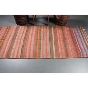 Tapis turc Vintage de Bohème Marron Orange Fait Main 3.4 X 8.2ft Grande Surface Patchwork Laine Latex Couloir Chambre Rectangle Tapis - Product Image 3