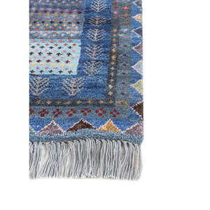 Alfombra Freedom Manchaha Azul, Tejida a Mano con Lana y Seda de Bambú, Diseño de Patchwork, para Sala de Estar - Les-8338 - Product Image 4