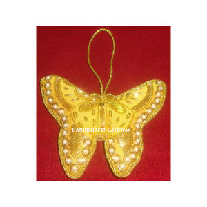 Unique Golden Zari And Beaded <b>Work</b> Hanging Antique Butter Fly Shape For <b>Gifted</b> Christmas Ornament For <b>Home</b> Decoration Purpose - Product Image 1