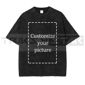 Lavage à l'acide solide tricoté T-shirts bricolage Hip Hop T-Shirt coupe régulière manches courtes sonnerie personnalisé hauts t-shirts homme femme 100% coton - Product Image 6