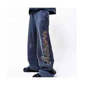 Strass personnalisé imprimé numérique Double taille sueur acide lavé pantalon hommes jambe large sport Jogging évasé Baggy pantalons pour hommes - Product Image 6