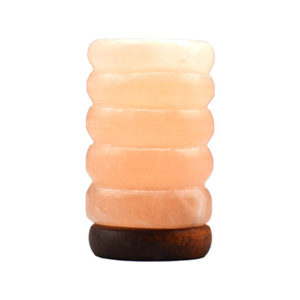 Base de madera Forma de pirámide Lámparas de sal del Himalaya Roca decorativa natural Diseño único Lámparas de sal rosa - Product Image 5