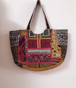 Vintage Banjara <b>Bag</b> Bohemian Style Embroidered Leather Handbag with Two Handles PVC Cotton Lining Fashionable <b>Shoulder</b> Beach <b>Bag</b> - Product Image 4