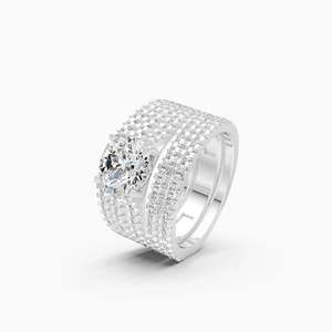 Anillo de compromiso llamativo con diamante cultivado en laboratorio Sparkle Solitaire de cinco bandas, 2.50 ct, en oro amarillo, blanco y rosa de 9 quilates. - Product Image 3