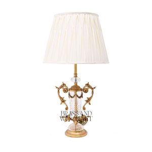 Luxury antique brass table lamp with <b>crystal</b> details and fabric shade for elegant classic decorative lighting - Product Image 1