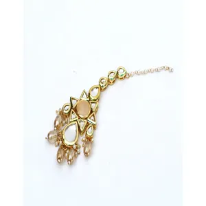 Ensemble de collier Peach Designer Tumble Polki Kundan avec zircon plaqué or et perle pour mariage ou bijoux fins, cadeau idéal - Product Image 5