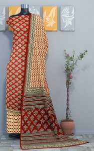 Custom Made Hand Block Printed Cotton Dress Material for Making Women's Clothing in Maroon Colour & for Dress Designers Aswell. - Product Image 3