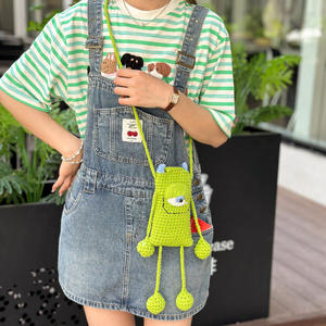 Crochet Summer Personalized Big-eyed Crossbody <b>Medium</b> Cotton Fabric Layered Zipper Handmade Woven <b>Bag</b> New Model Phone <b>Bag</b> - Product Image 4
