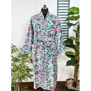 Robe de luxe unisexe, kimono en velours bleu floral, doublure en soie réversible, douce, pour l'automne et l'hiver, cadeau, taille XL, élégante, Malibu bleuâtre - Product Image 3