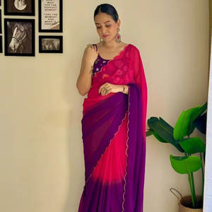 <b>Designer</b> High-quality Georgette Silk Saree Fancy Arco Border Work Modern Designs 5.50 Meter Length for Wedding Party Wear for - Product Image 1