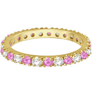 Anillo Apilable de Eternidad con Diamantes y Zafiros Rosas en Oro Amarillo de 14k (0.63ct) - Product Image 2