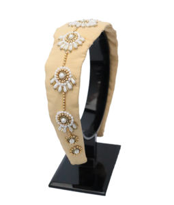 Bandeau élégant à motif floral, léger, durable, doux pour la peau, fait à la main, orné de perles et de broderies, accessoire de mode - Product Image 1