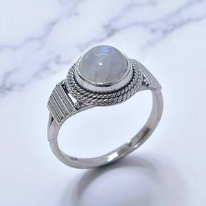 Anillo de Plata de Ley 925 con Piedra Lunar Arcoíris de Fuego Azul Natural y Cuarzo Rosa, Joyería Fina para Bodas y Fiestas - Product Image 3