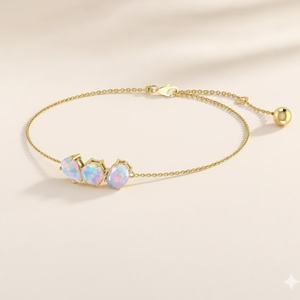 สร้อยข้อมือโซ่พลอยโอปอลสีขาวโอปอลสร้อยข้อมือเงินสาม925สเตอลิงโท14K ชุบทองของขวัญ - Product Image 2