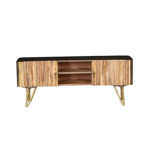 Solid Mango Wood and Iron Gold Leg Finish Modern Double Shade <b>TV</b> <b>Stand</b> with Storage for Living Room Media Cabinet Apartment - Product Image 1