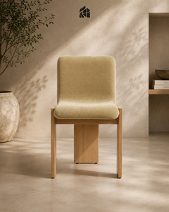 Silla de Comedor Escultural Contemporánea Tapizada en Tela Beige con Estructura de Madera de Teca Sólida, Silla Lateral Moderna Ecológica para el Hogar - Product Image 6