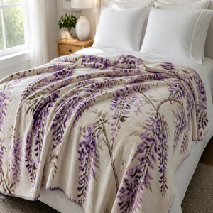 Custom Printed <b>Throw</b> Blanket Personalized Wisteria Floral Gift Sublimation Flannel Fleece Polyester - Product Image 1