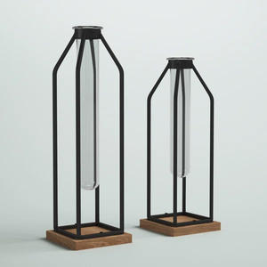 Acheter Design Antique Meilleure Vente Vases À Fleurs Avec Tubes De Verre Cadre En Fer Et Base En Bois Couleur Et Tailles Personnalisées - Product Image 2