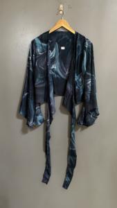 Top à nouer en soie pure pour femmes élégantes haut court d'été Offre Spéciale avec V profond à manches longues style sexy - Product Image 5