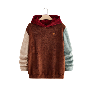 <b>Mens</b> Oversized <b>Sherpa</b> Fleece Front Logo <b>Hoodie</b> Color Block Pullover Soft Plush Warm Winter Casual Full Sleeve Cozy Outdoor Wear - Product Image 1