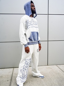 เสื้อฮู้ดกะโหลกแบบสวมหัวมีฮู้ดคู่โอเวอร์ไซส์งานปักลายโครงกระดูกมีรอยกรดซักสำหรับผู้ชาย - Product Image 5