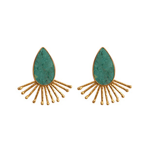 Turquesa Sunburst Hecho a mano Chapado en oro Latón Boho Declaración Stud Pendientes al por mayor - Product Image 1