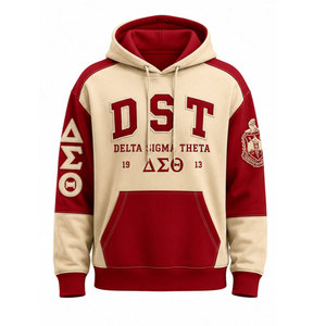 Sudadera con Capucha Delta Sigma Theta Unisex Roja Crema con Manga Raglán, Bolsillo Estampado, Ropa Casual de Otoño - Product Image 5
