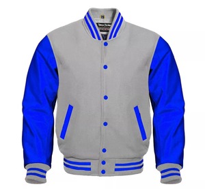 Premium hommes Letterman Baseball Varsity Bomber veste toile coupe-vent hiver bleu Royal rose laine manches en cuir véritable - Product Image 4