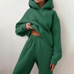 Survêtements d'automne et d'hiver en molleton pour femmes-Ensemble deux pièces-Sweatshirt à capuche-Sport Jogger - Product Image 5