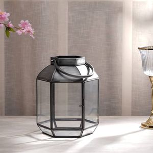 Decorative Iron <b>Frame</b> with Glass Candle Lantern for Home and Party Classic Table Decoration Iron and Glass Lantern - Product Image 6