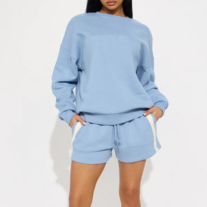 Ensemble de vêtements de sport pour femmes sur mesure, sweat-shirt et short, ensemble deux pièces / Vente en gros d'ensembles décontractés légers pour femmes en deux pièces, ensemble court 2026 - Product Image 1