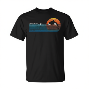 Hobie Beach South Africa Retro 80s Orka Sunset T-shirt unisexe à col rond et manches courtes pour adulte promotionnel - Product Image 2