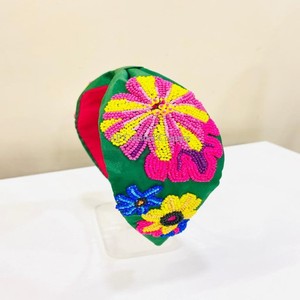 Customised Colourful Floral Patterned Seed Beaded Fabric Handmade Unique Turban <b>Headband</b> <b>for</b> <b>Women</b> with Standard One Size Fit - Product Image 5