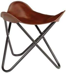 Reposapiés plegable de primera calidad con asiento de cuero genuino elegante y cómodo en diseño industrial para decoración de sala de estar y hotel - Product Image 2