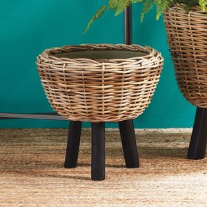 Garden Decor Rattan <b>Planters</b> with Iron Stand Natural Rattan <b>Planter</b> with Large Floor Standing Black Stand in Low Price - Product Image 2
